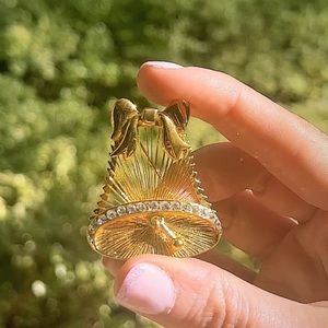 Bell Monet Gold Colored Brooch Pin • Wedding Bells • Church Bells•